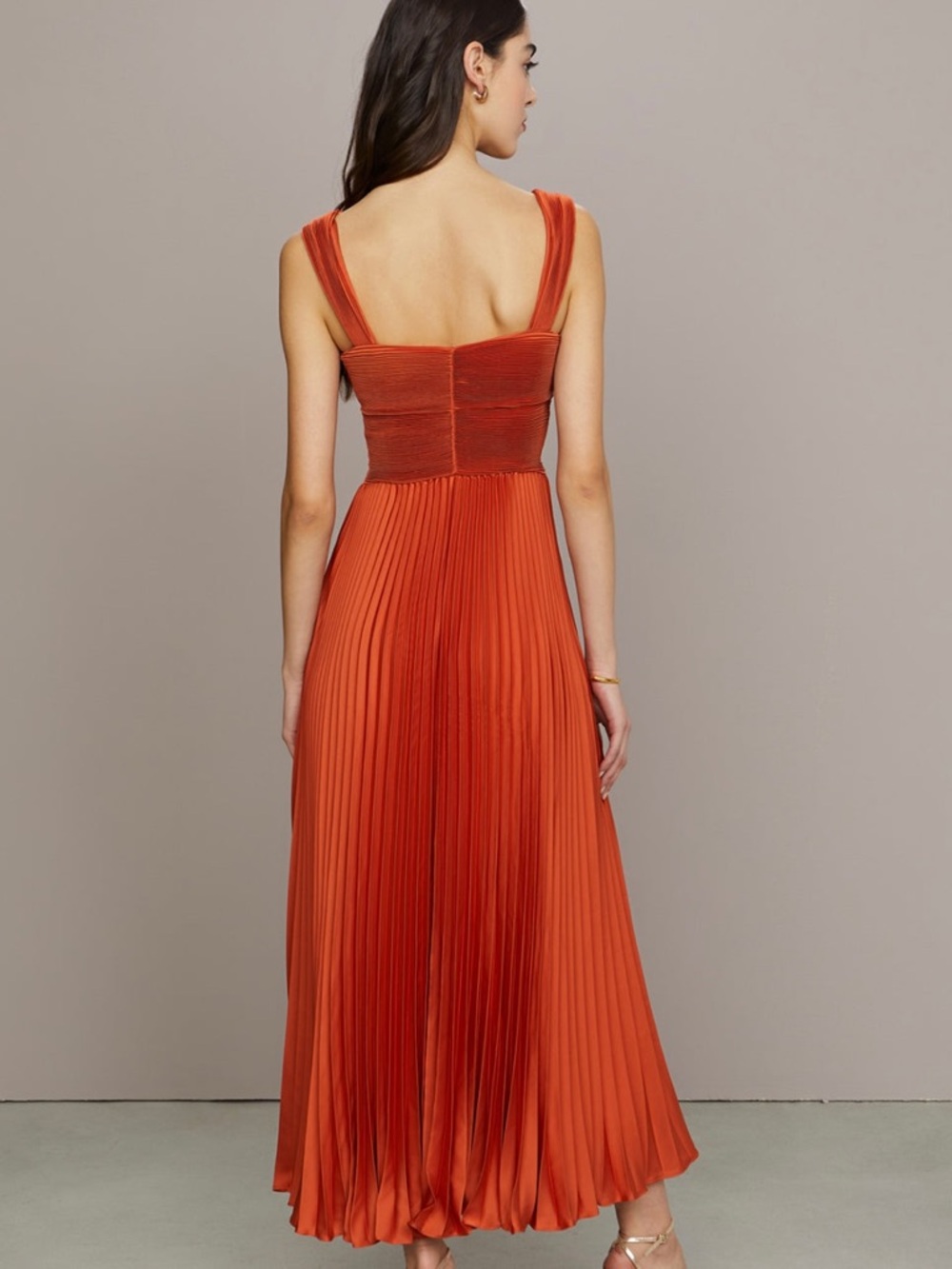AMUR Giselle Rust Terracotta Pleated Midi Dress | Size 4 - Picture 2 of 8
